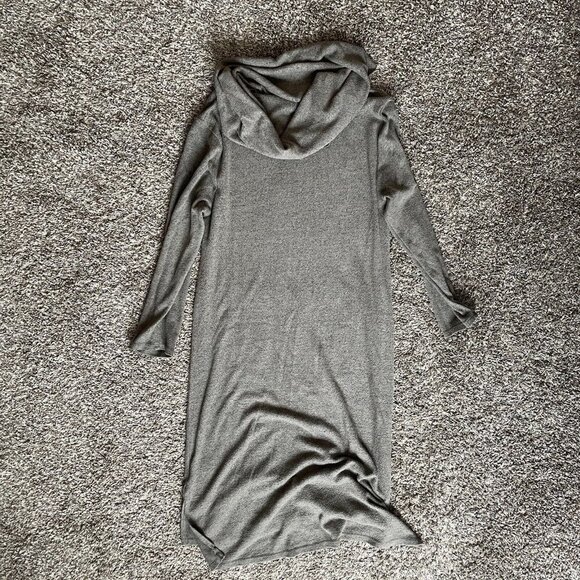 Cupio Sweater Dress Women Sz M Green Mock Neck Stretch Comfort Minimal Midi Slit - Picture 3 of 10